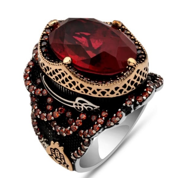 خاتم مصنوع يدويًا من الفضة الإسترلينية عيار 925 على شكل تمثال مسجد فيروزي