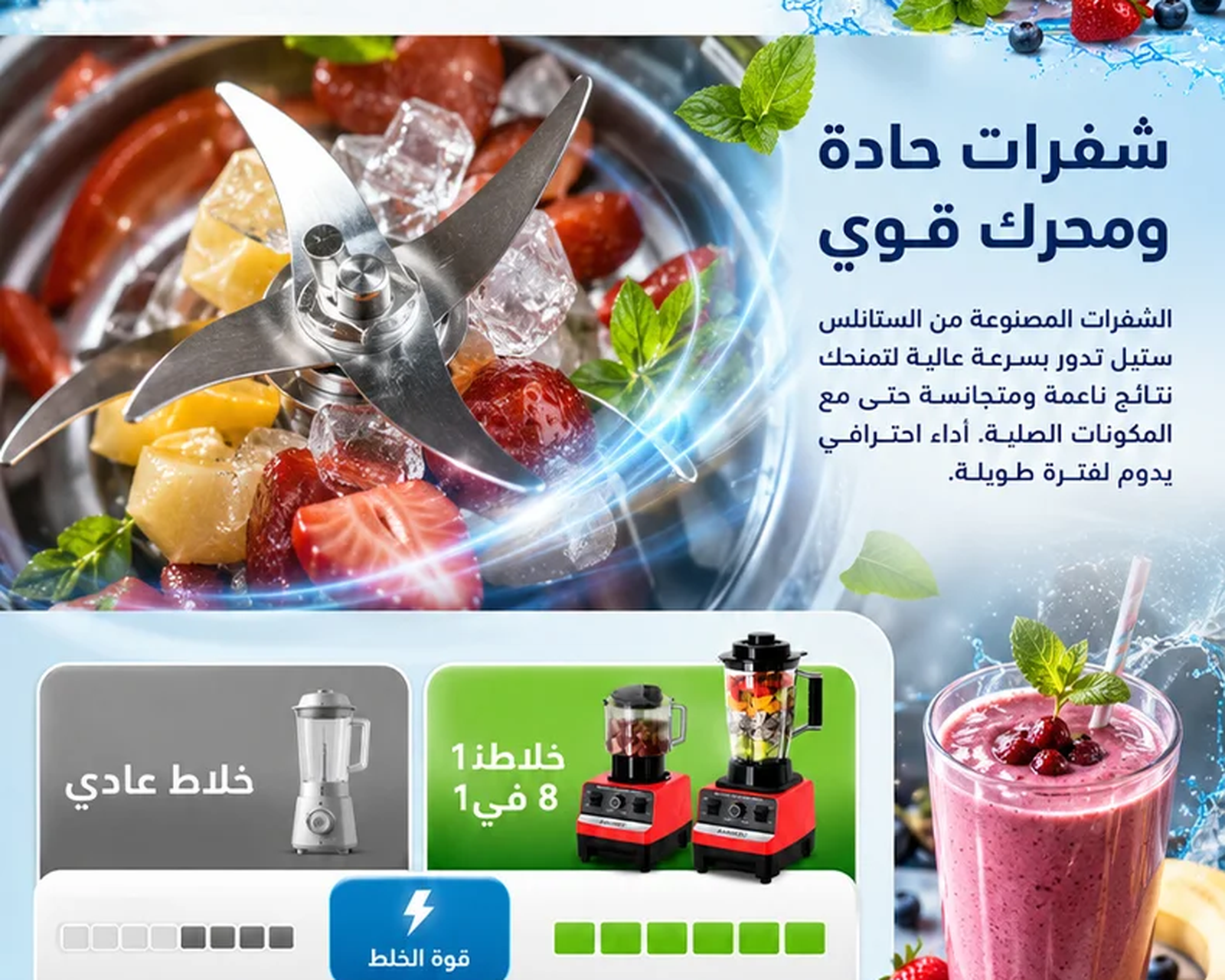 خلاط وعصارة ألماني متعدد الوظائف، بقوة 10,000 واط